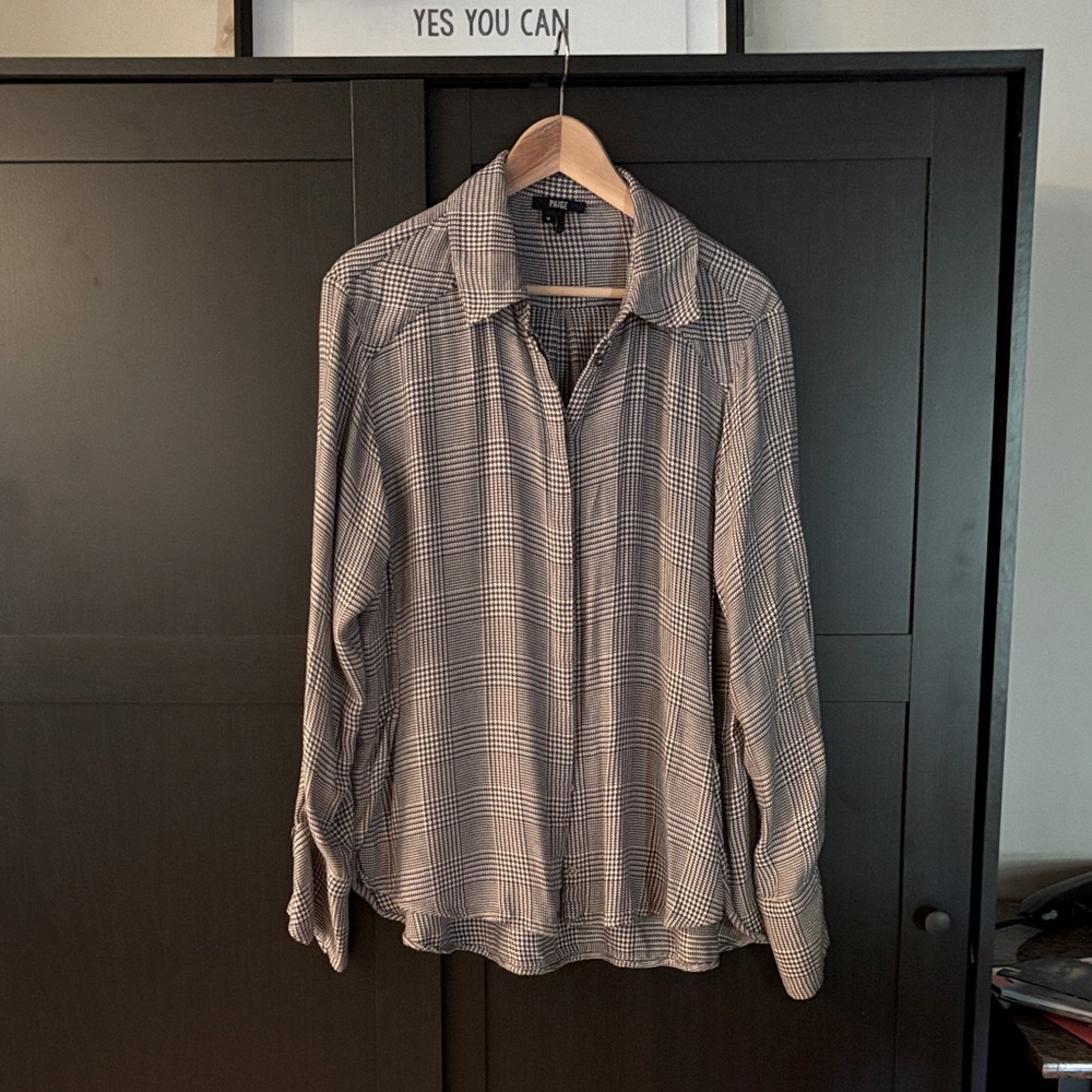 PAIGE Black and White Plaid Boyfriend Shirt